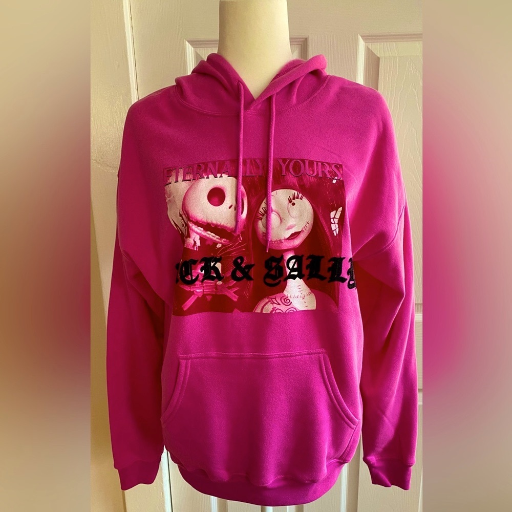 The Nightmare Before Christmas Jack and Sally Pink Pullover Hoodie Size Large